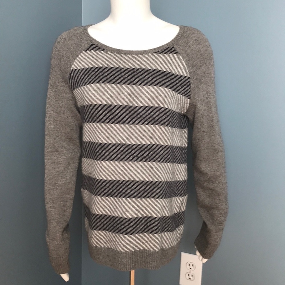 J. Crew gray white & navy diagonal stripe sweater